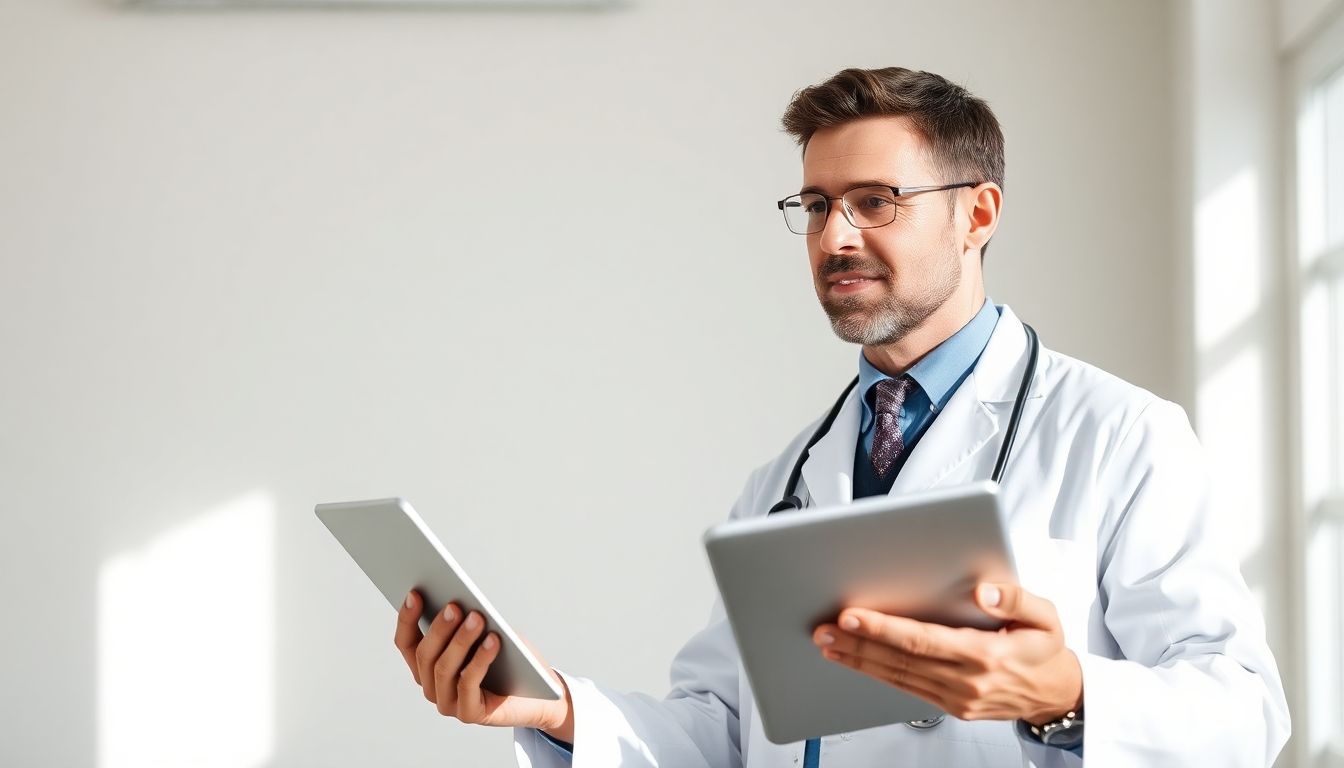 Chronische Pharyngitis: Langzeitbehandlung: Arzt mit Tablet