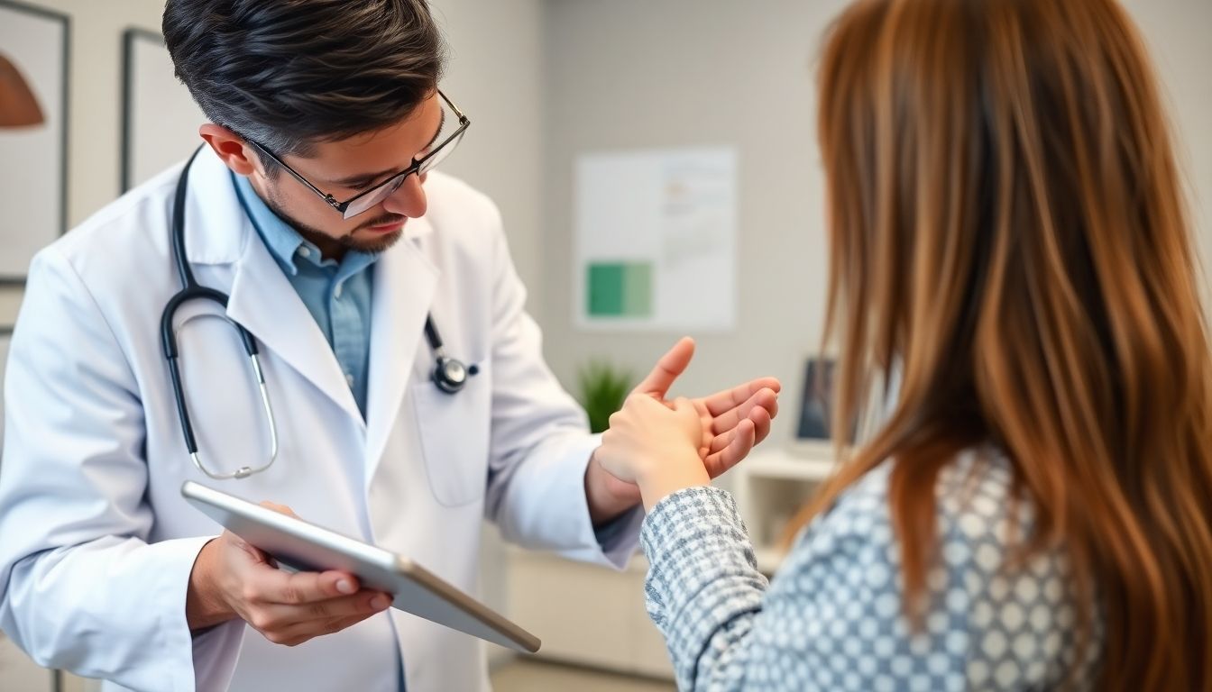 Arzt behandelt Überbein bei einer Frau