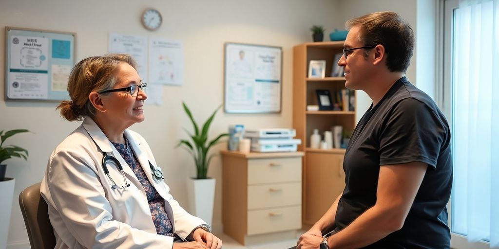 Forschung zu Pityriasis rosea: Patient und Arzt in einer modernen Arztpraxis.