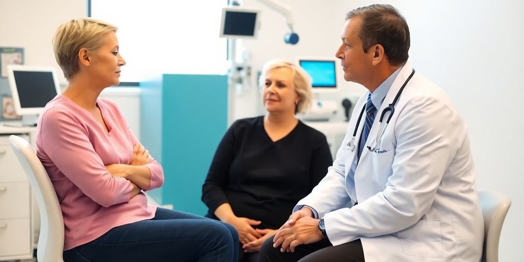 Patient und Arzt in heller Arztpraxis über Rektumprolaps.