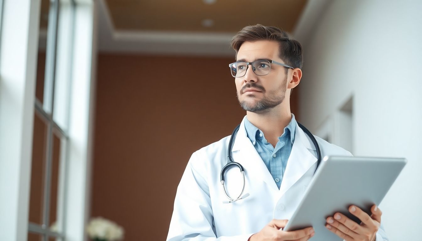 Zervikalsyndrom: Arzt mit Tablet