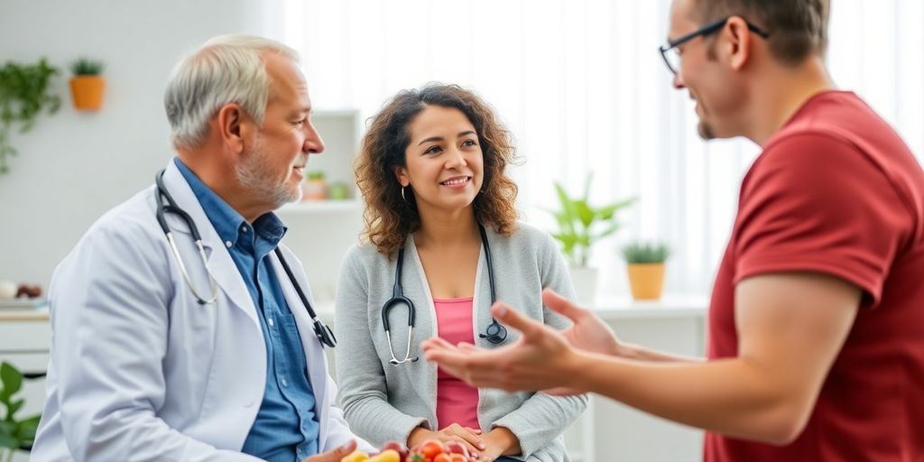 Patient und Arzt im Gespräch über X Beine.