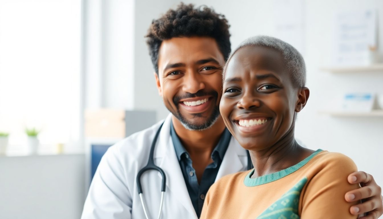 Krankheitsverlauf der Trypanosomiasis: Arzt behandelt Frau.