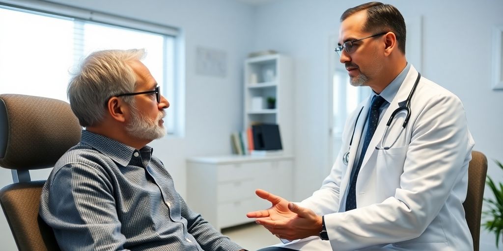 Prostatitis: Arzt und Patient im Gespräch in einer medizinischen Praxis.
