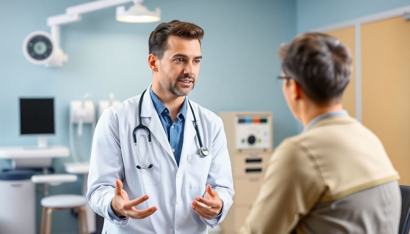 Arzt behandelt Tourette Syndrom bei einem Mann.