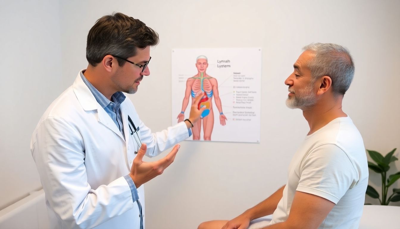 Arzt bespricht Lymphdrainage-Behandlung mit Patient