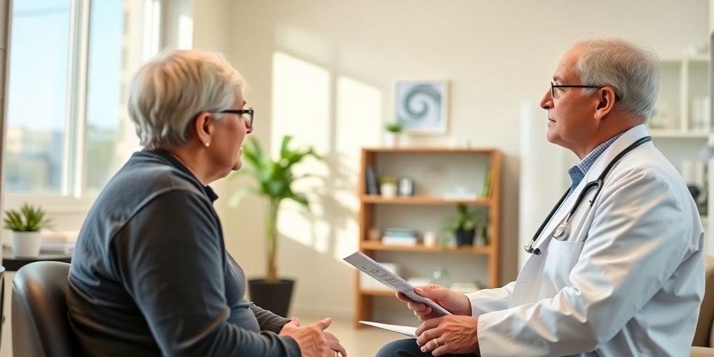  Friedreich Ataxie: Patient und Arzt im hellen, freundlichen Behandlungsraum.