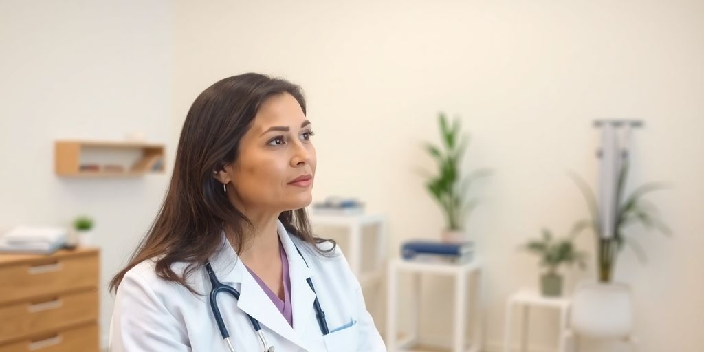 Hiatushernie: Welche Symptome sind möglich? Arzt im hellen Behandlungszimmer.