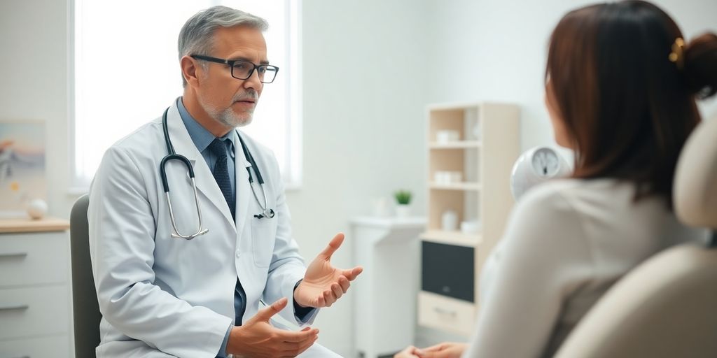 Ganglion im Alter: Was ändert sich? Patient und Arzt in einer hellen Arztpraxis.