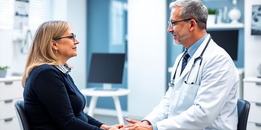 Patient und Arzt sprechen über Karpaltunnelsyndrom.