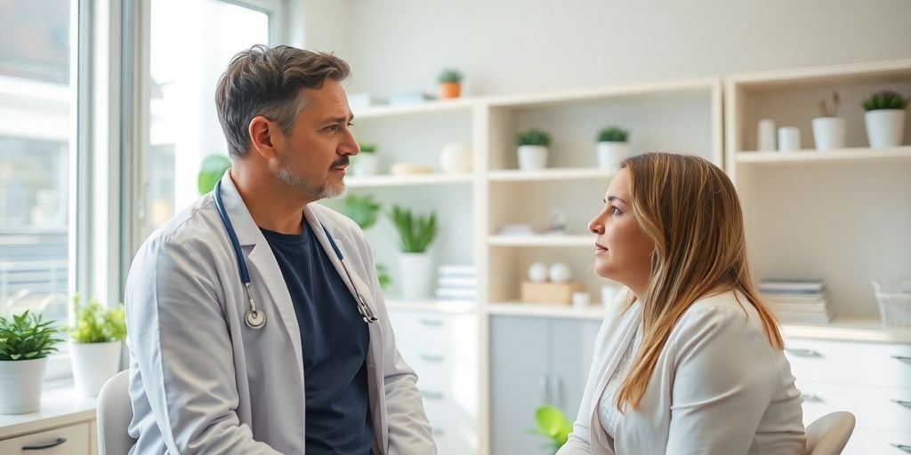 Patient und Arzt im medizinischen Gespräch über Kataplexie.