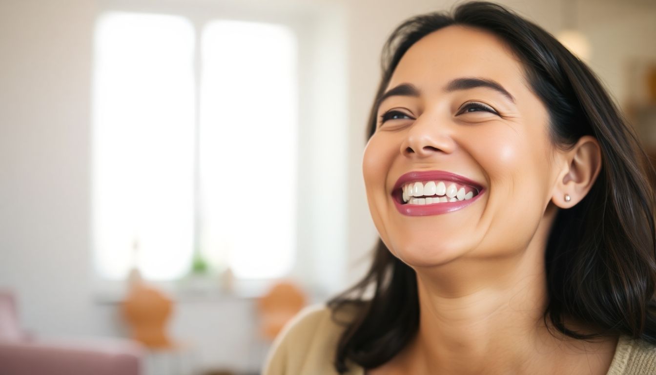 Kataplexie und Schlafhygiene: Frau lächelt