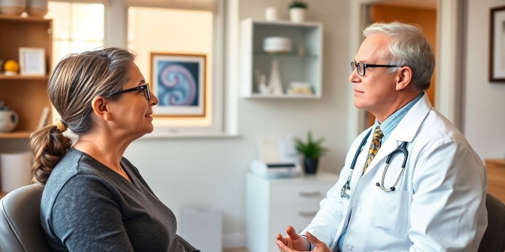 Ichthyose und psychische Gesundheit: Patient und Arzt in einer hellen Arztpraxis.