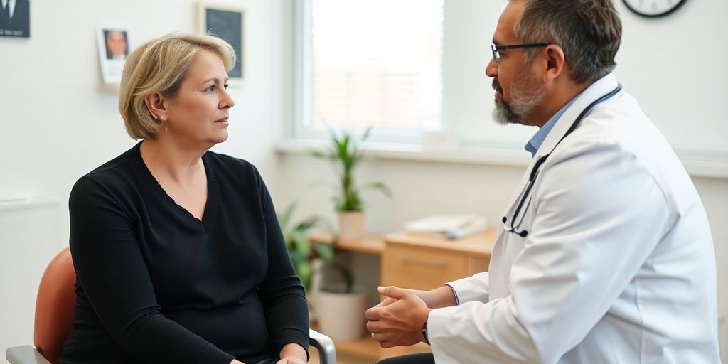 Patient und Arzt im Gespräch über Hüftgelenkdysplasie.