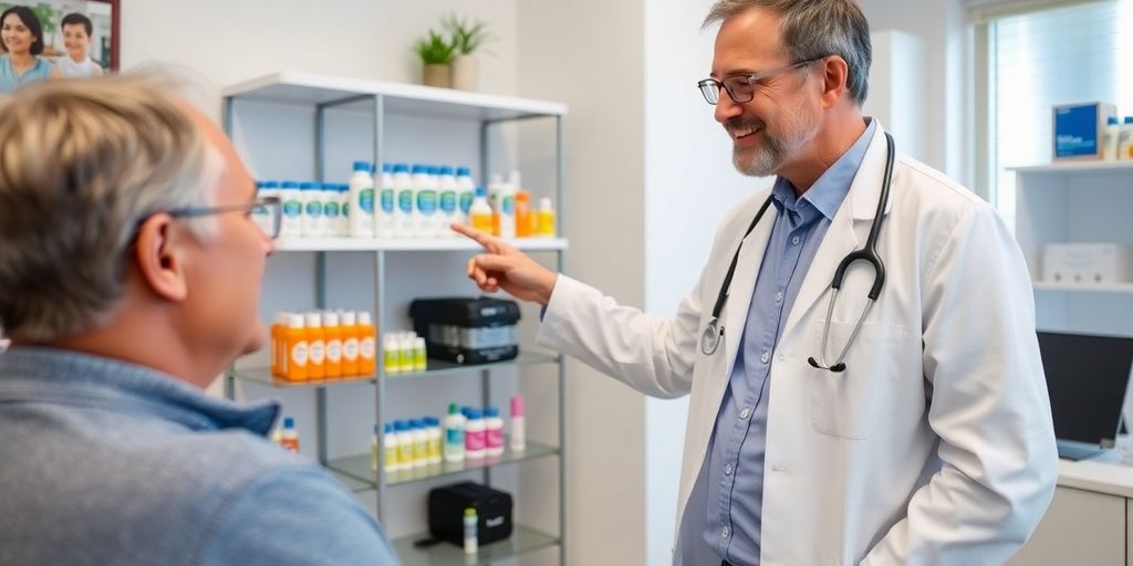 Patient und Arzt besprechen Behandlungen gegen Hyperhidrose.