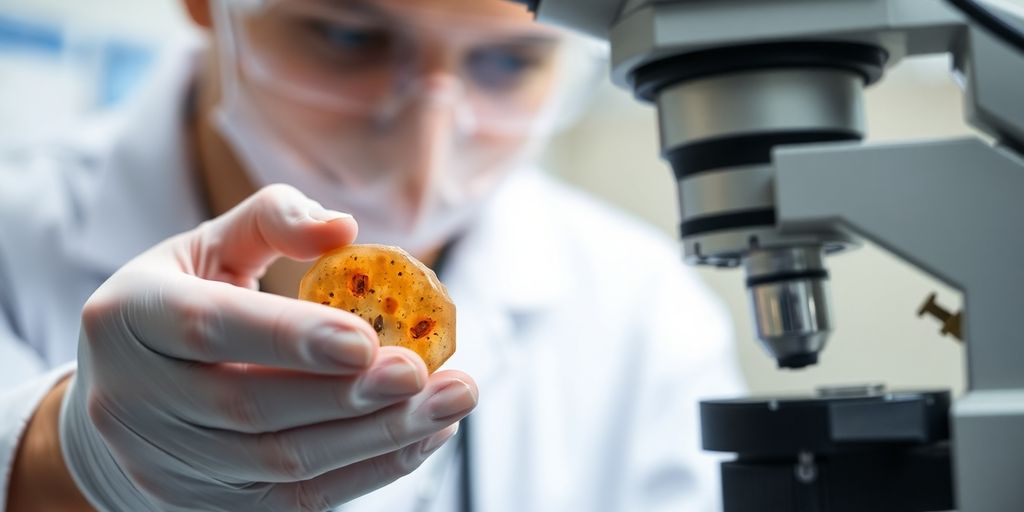 Diagnoseverfahren bei Oxyuriasis: Laboratoriumsaufnahme einer Stuhlprobe zur Diagnose.