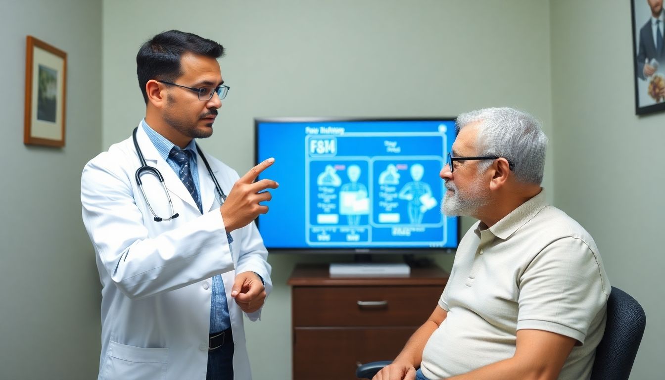 PUVA-Therapie: Doctor discussing PUVA therapy with a patient.