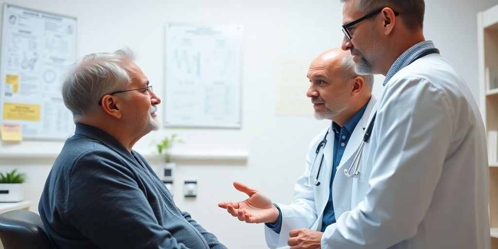 Patient und Arzt im Gespräch über Lichen sclerosus.