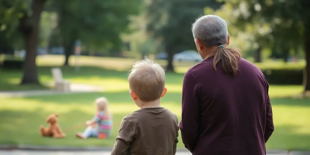 Besorgte Eltern beobachten spielende Kinder im Park.