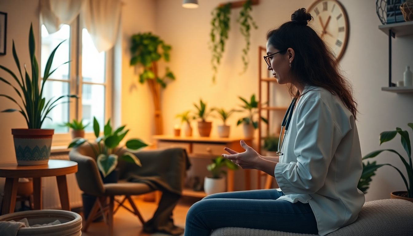 Sandflohbefall und alternative Heilmethoden: Cozy alternative medicine practice with a practitioner and patient.