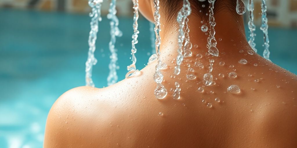 Rücken in entspanntem Wasserstrahl