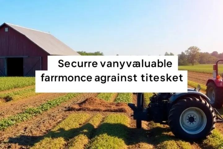 Landwirtschaftliche Landschaft mit Scheune und Traktor.