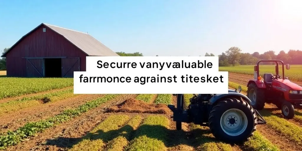 Landwirtschaftliche Landschaft mit Scheune und Traktor.
