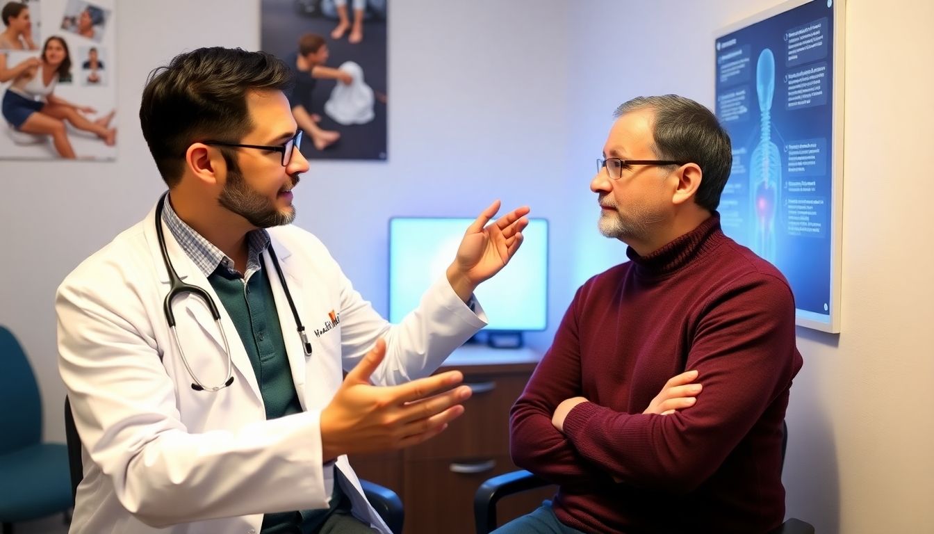 Ultrarotlichttherapie: Doctor discussing ultrarotlicht therapy with a patient.