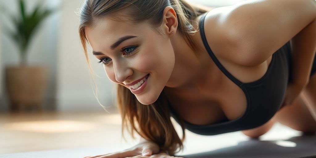 Frau trainiert Beckenbodenmuskulatur, fokussiert und gestärkt