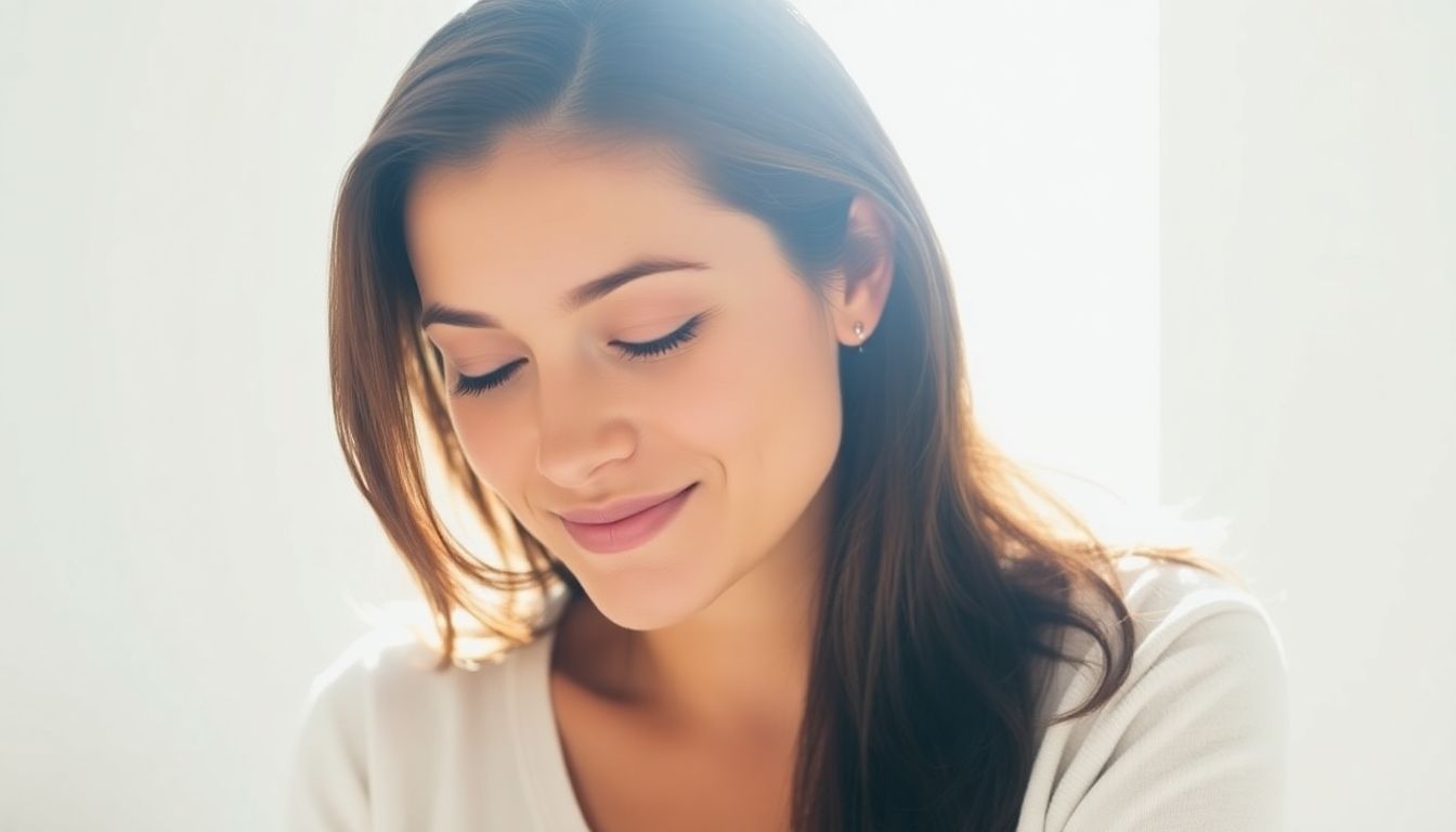 Atlaslogie: Smiling woman with relaxed posture in a bright, airy room.