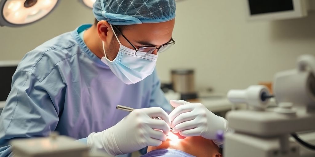 Zahnarzt bei einer Oralchirurgie-Behandlung.