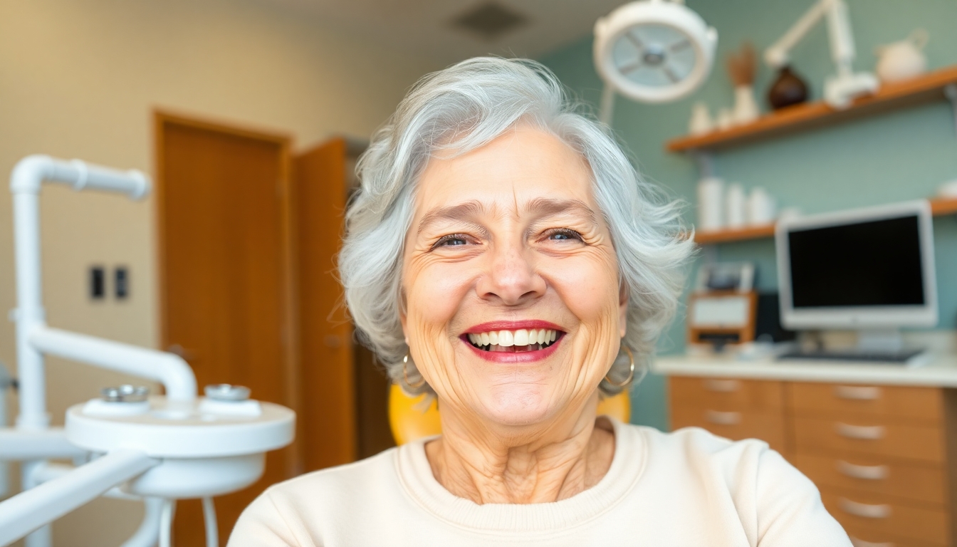 Older woman smiling in a dental practice.