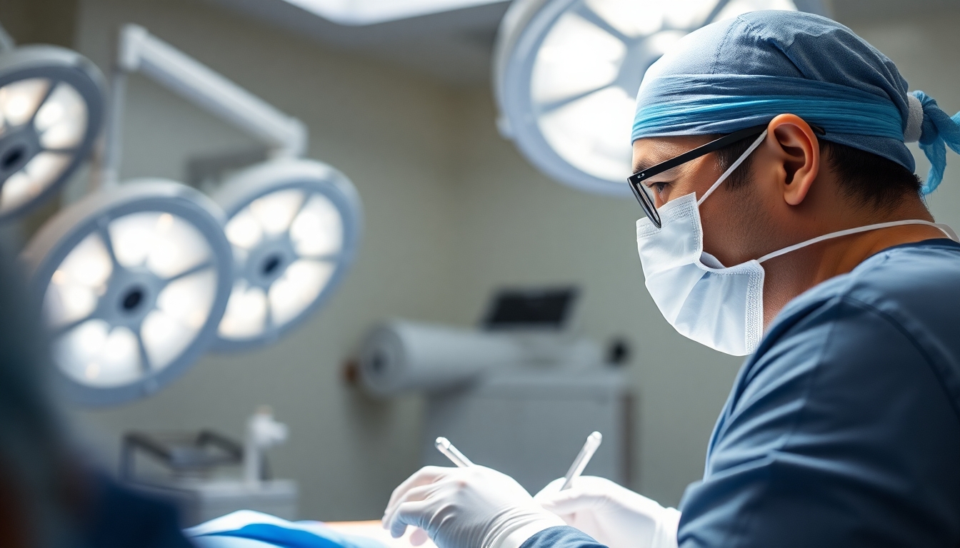 Surgeon performing augmentation surgery in an operating room.