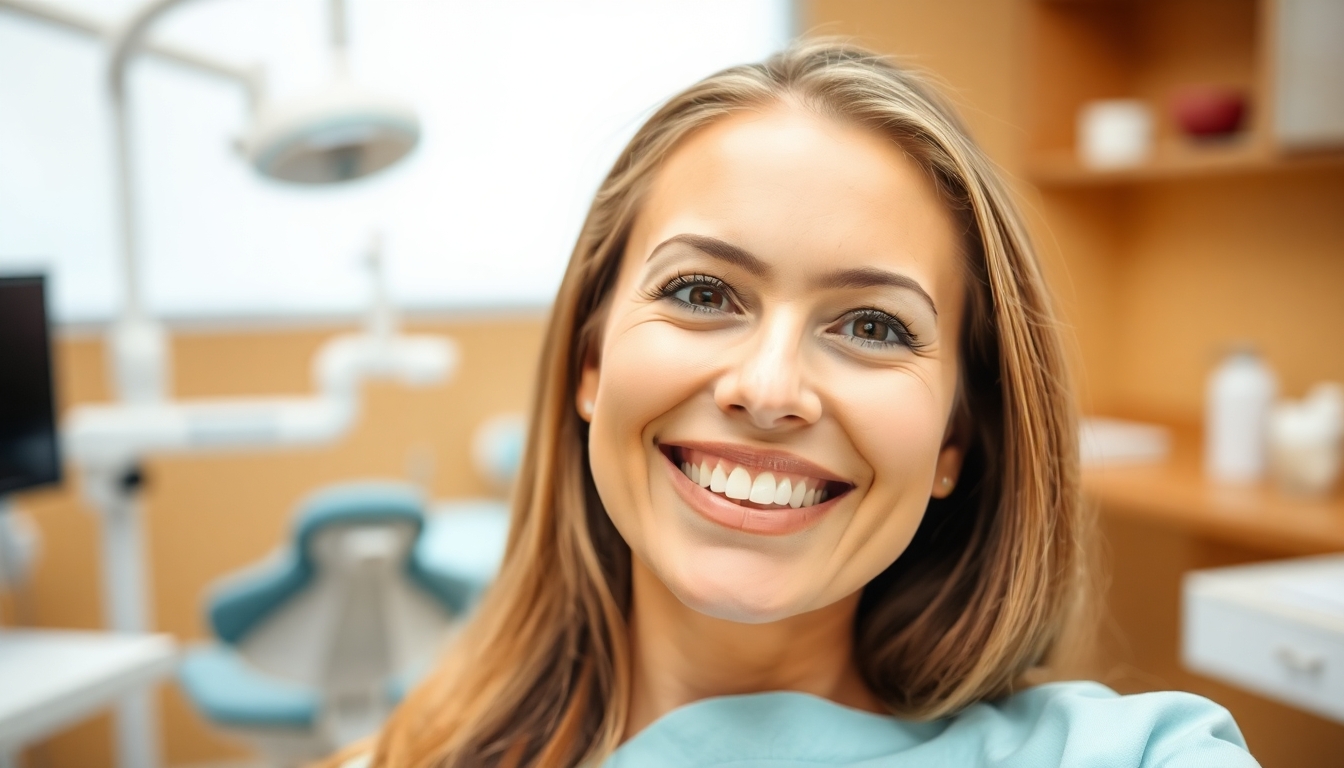 Smiling patient in a dental clinic.