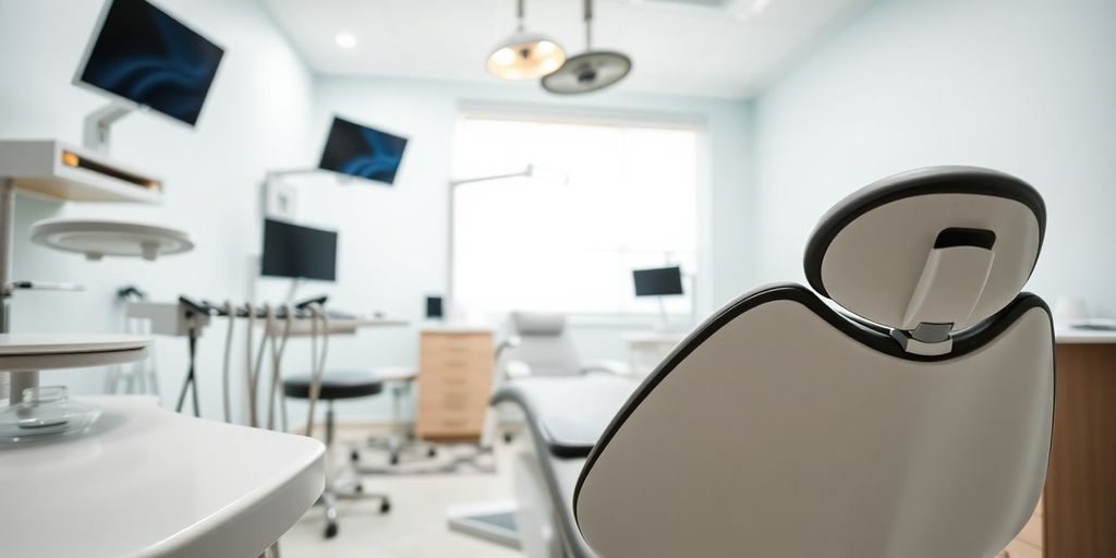 Moderne Zahnarztpraxis mit Behandlungsbereich.