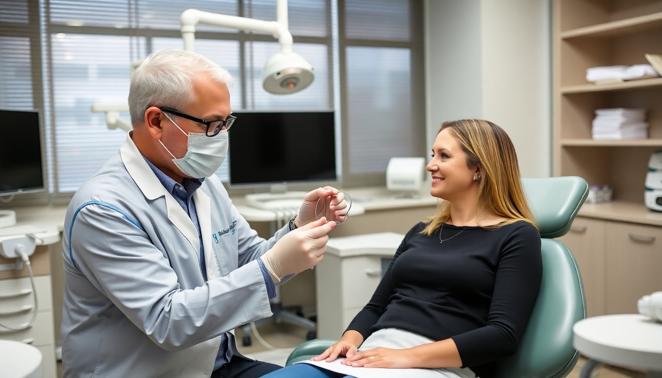 Dentist and patient discussing an occlusal splint.
