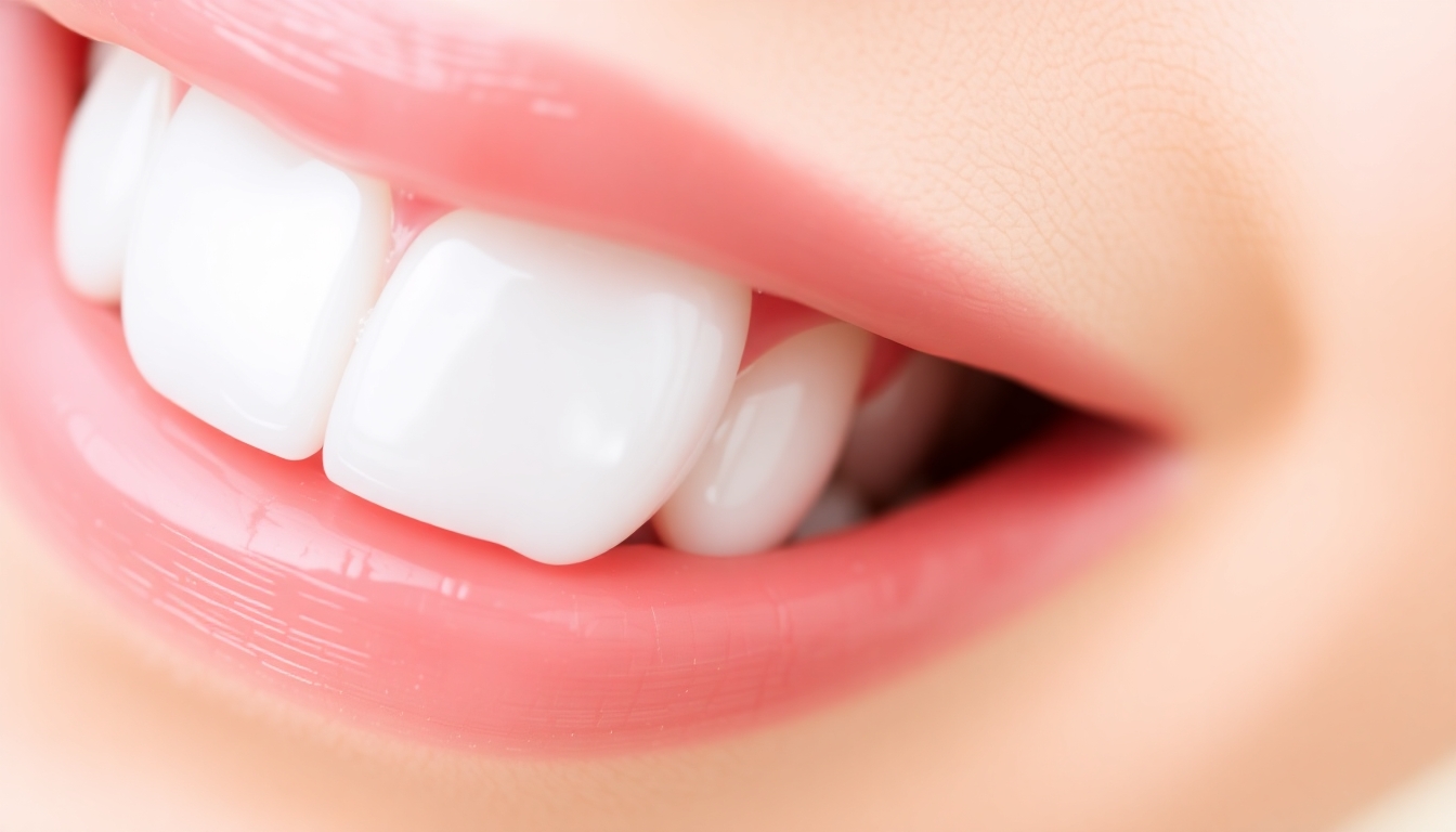 Close-up of healthy teeth with shiny enamel.