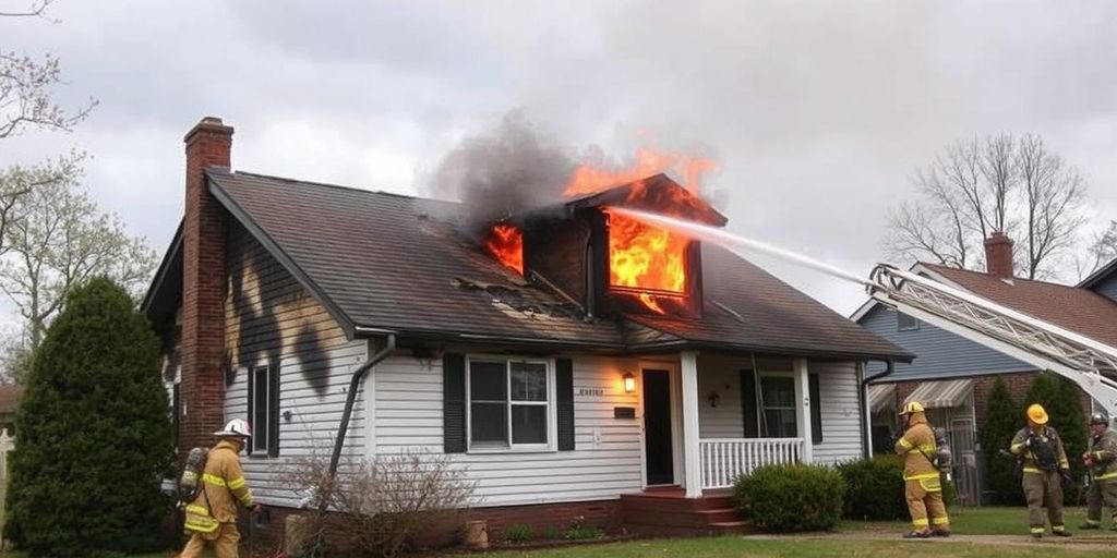 Firefighters extinguishing a house fire
