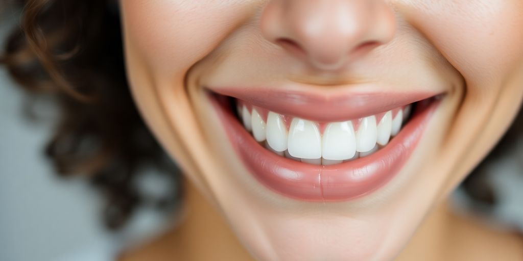 Nahaufnahme eines lächelnden Menschen mit Frontzähnen.