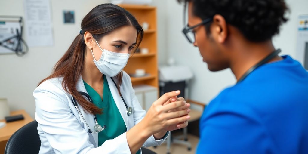 Gesundheitsexperte untersucht Patient in einer Klinik.