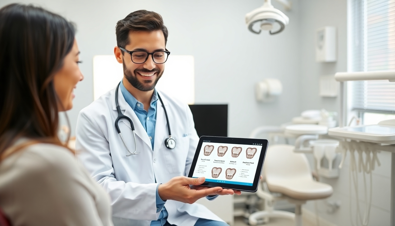 Dentist with tablet in a modern dental office.