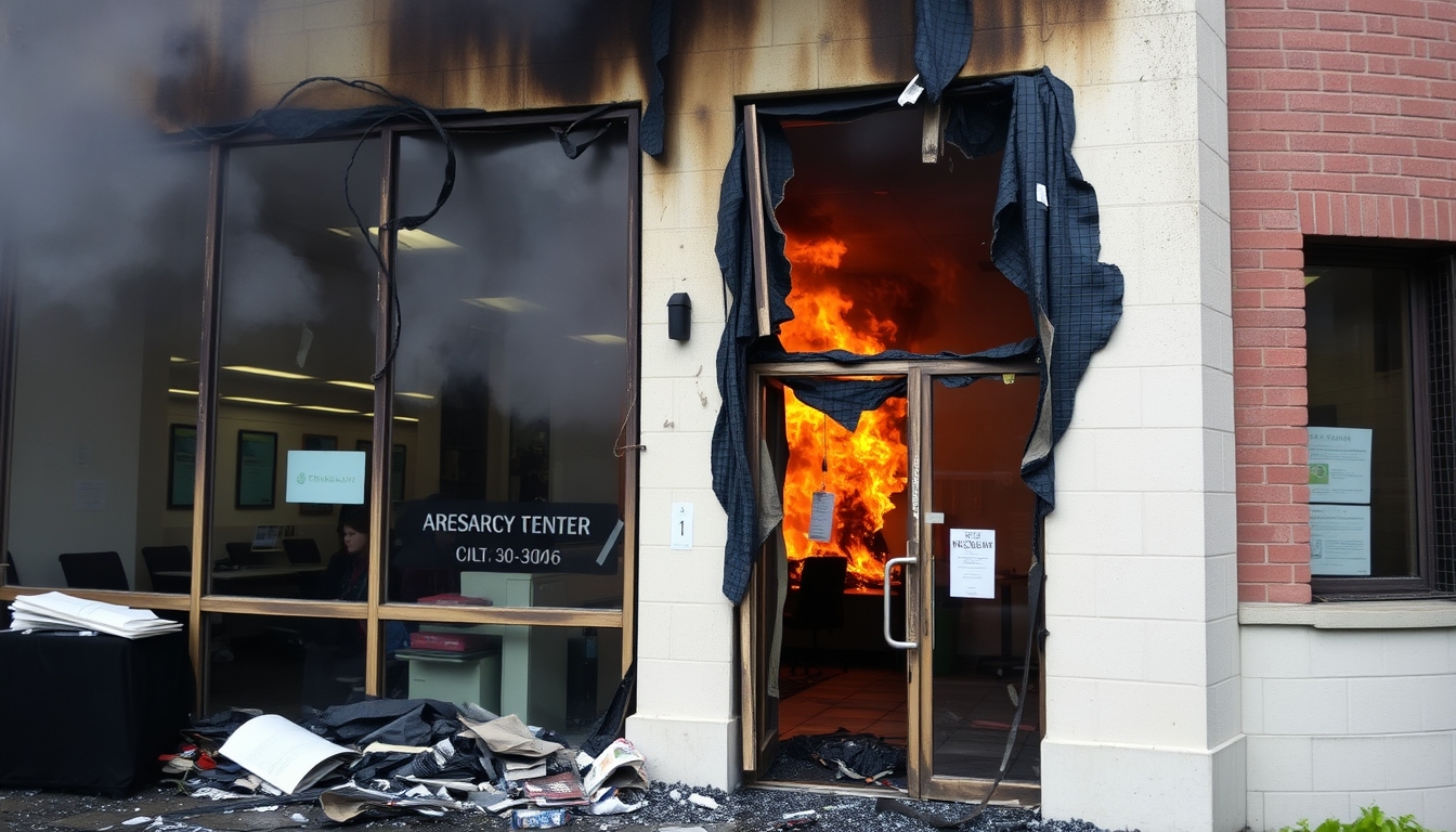 Fire damage in a corporate building.