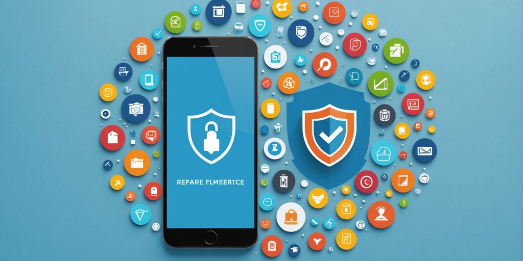 Smartphone with shield and service icons