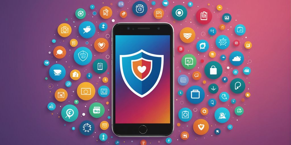 Smartphone with shield and service icons
