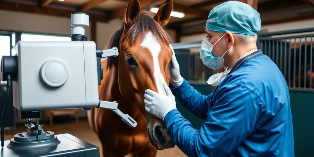 Pferdekrankenversicherung: Tierarzt untersucht Pferd im Stall