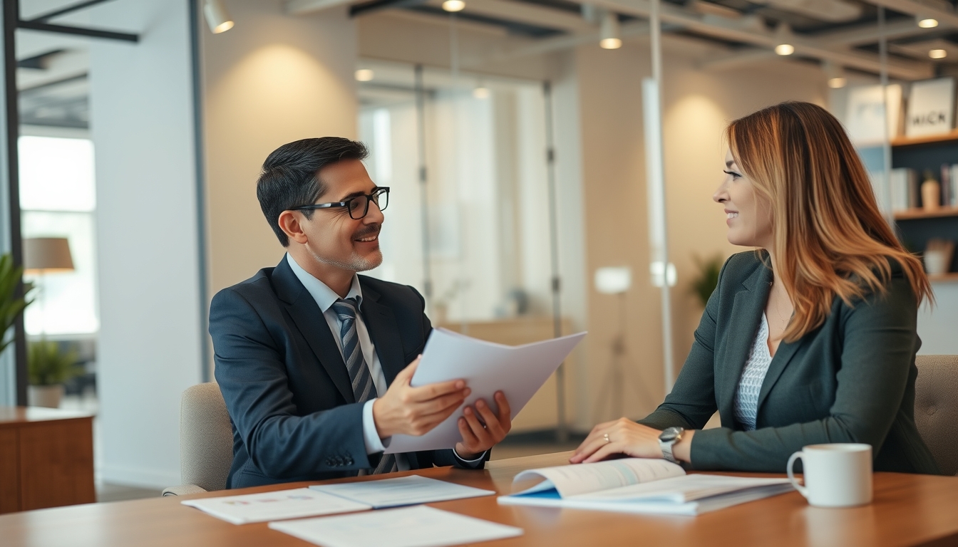 Bank advisor consulting with a client about insurance options.