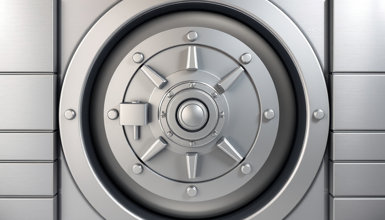 Closed bank vault representing security for valuables.