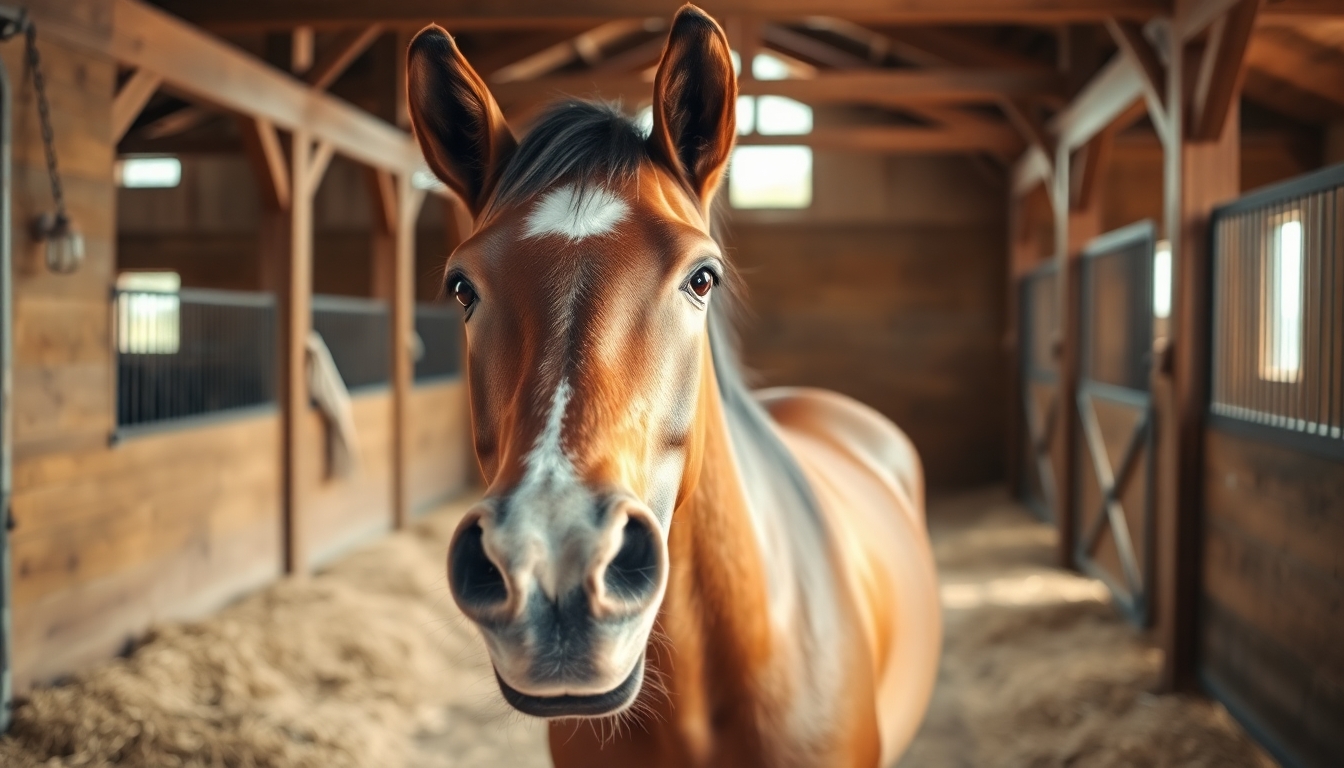 Curious horse in a stable looking out.