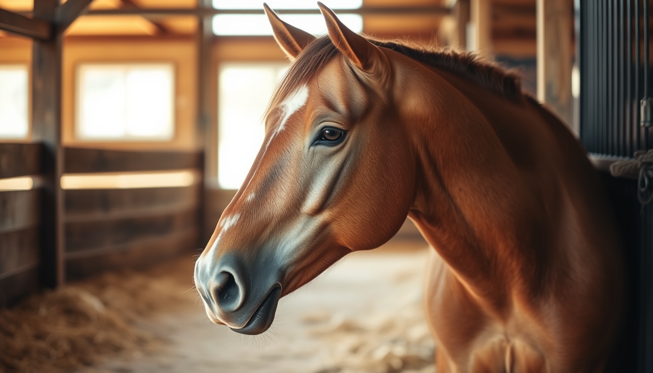 Calm horse in a stable, showcasing tranquility.