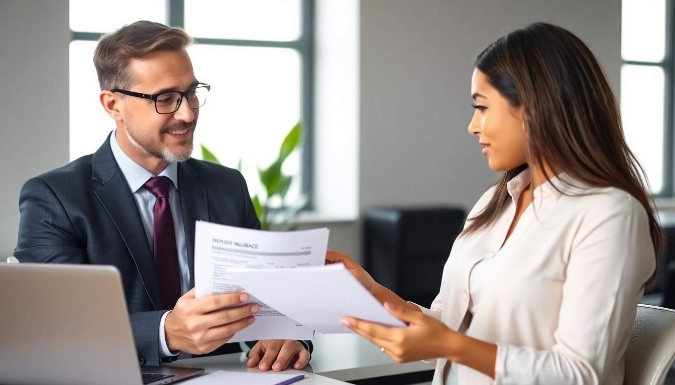 Insurance agent explaining rental deposit insurance to tenant.